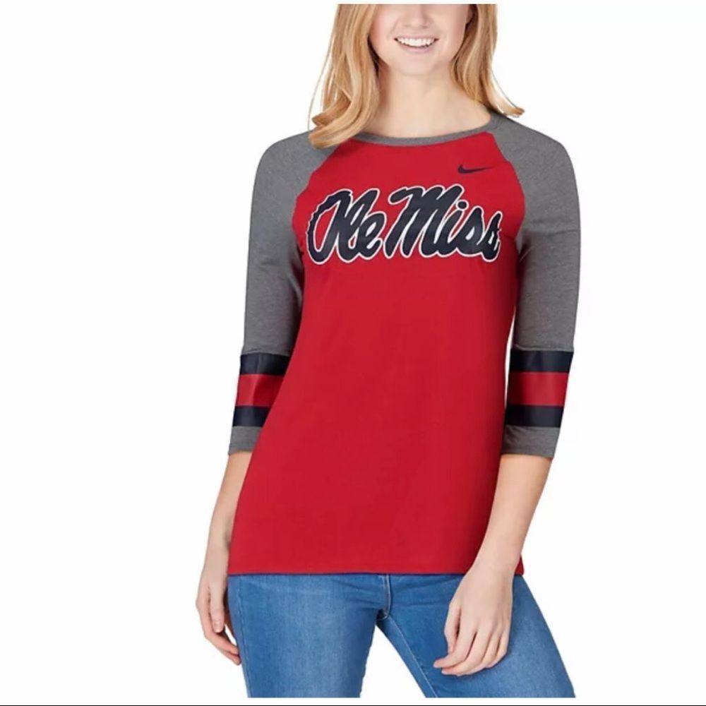 Nike Ole Miss Raglan 3/4 Sleeve T-Shirt